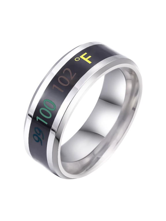 Anillos Para Mujer Titanium Steel Temperature Ring Body Temperature Smart Temperature Change Color Titanium Steel Display Ring Wedding Ring Rose Gold Rings for Women Gold Ring(Silver,8)