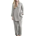 thumbnail image 1 of CILENON Athleisure Sets Women Ladies Loose Lapel Long Sleeve Shirt Wide Leg Solid Color Elegant Casual Retro Suit Travel Outfits for Women 2 Piece Sets Comfy Sets for Women Clothing (Gray,XXXXL), 1 of 5