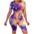 thumbnail image 1 of CILENON Black 2 Piece Set for Women Womens Tie-Dye Short Sleeve O-Neck Tops Beach Shorts Summer Sports Casual Set Lounge Wear Sports Wear for Women Conjunto De 2 Piezas Para Mujer(Purple,L), 1 of 3