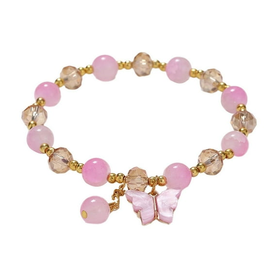 CILENON Blessing Good Luck Jade Crystal Lucky Bracelets for Women Chinese Style Good Lucky Key Jade Dainty Beads Bracelets Christmas Ideas for Women Men(Pink,One Size)