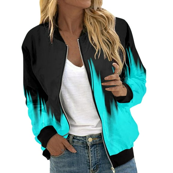 CILENON Bomber Jacket Women Autumn Fashion Leisure Square Thin Pocket Jacket Blouse Coat Baseball Top (Sky Blue,S)