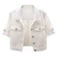 thumbnail image 1 of CILENON Bomber Jacket Women's 3/4 Sleeve Colored Cropped Denim Jacket Light Wash Short Jean Jacket Trucker Coat (White,XXL), 1 of 2