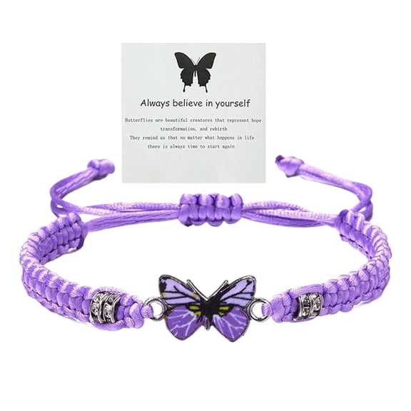 CILENON Bracelet Handmade Always Believe Yourself Wristband Bangle,Adjustable String Thread Bracelets Rope Wrap Bangles for Men Women(Purple,One Size)