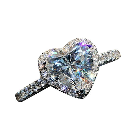 CILENON Bright Love Zircon Ring Round White Stone Jewelry Fashion Jewelry Engaged Ring (Silver,10)