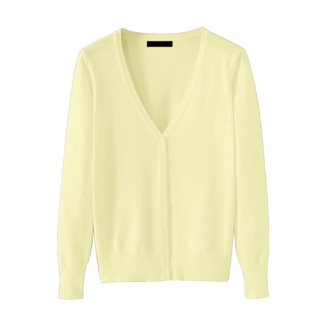 CILENON Cardigan Women Women's Lightweight V Neck Cardigan Sweater (Available In Plus Size) (Yellow,M)