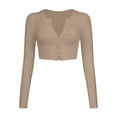 thumbnail image 1 of CILENON Cardigans for Women Trendy Women's Fashion Cropped Rib Long Sleeve Knit Cardigan With Cropped Buttons (Beige,XL), 1 of 4