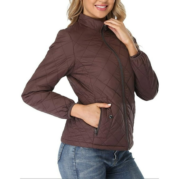 CILENON Chaquetas De Mujer Elegantes Women's Autumn and Winter Leisure Long Sleeve Standing Neck Short Solid Color Slim Fit Solid Color Breadwear Cotton Coat (Coffee,XXL)