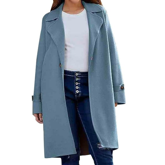 CILENON Chaquetas De Mujer Elegantes Women's Long Sleeve Lapel Coatigan Winter Knit Sweater Jacket Coats (Blue,M)