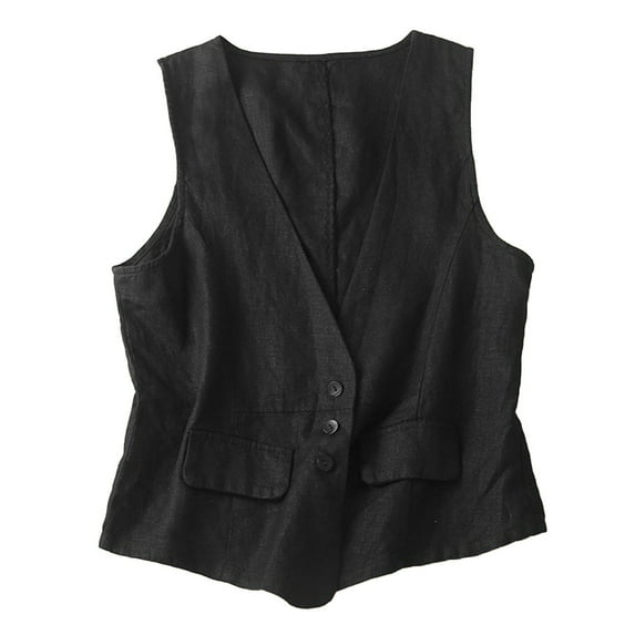 CILENON Chaquetas De Mujer Elegantes Womens Vest Casual Sleeveless Cardigans Jacket Loose and Thin V Neck Casual Vest Top (Black,XXL)