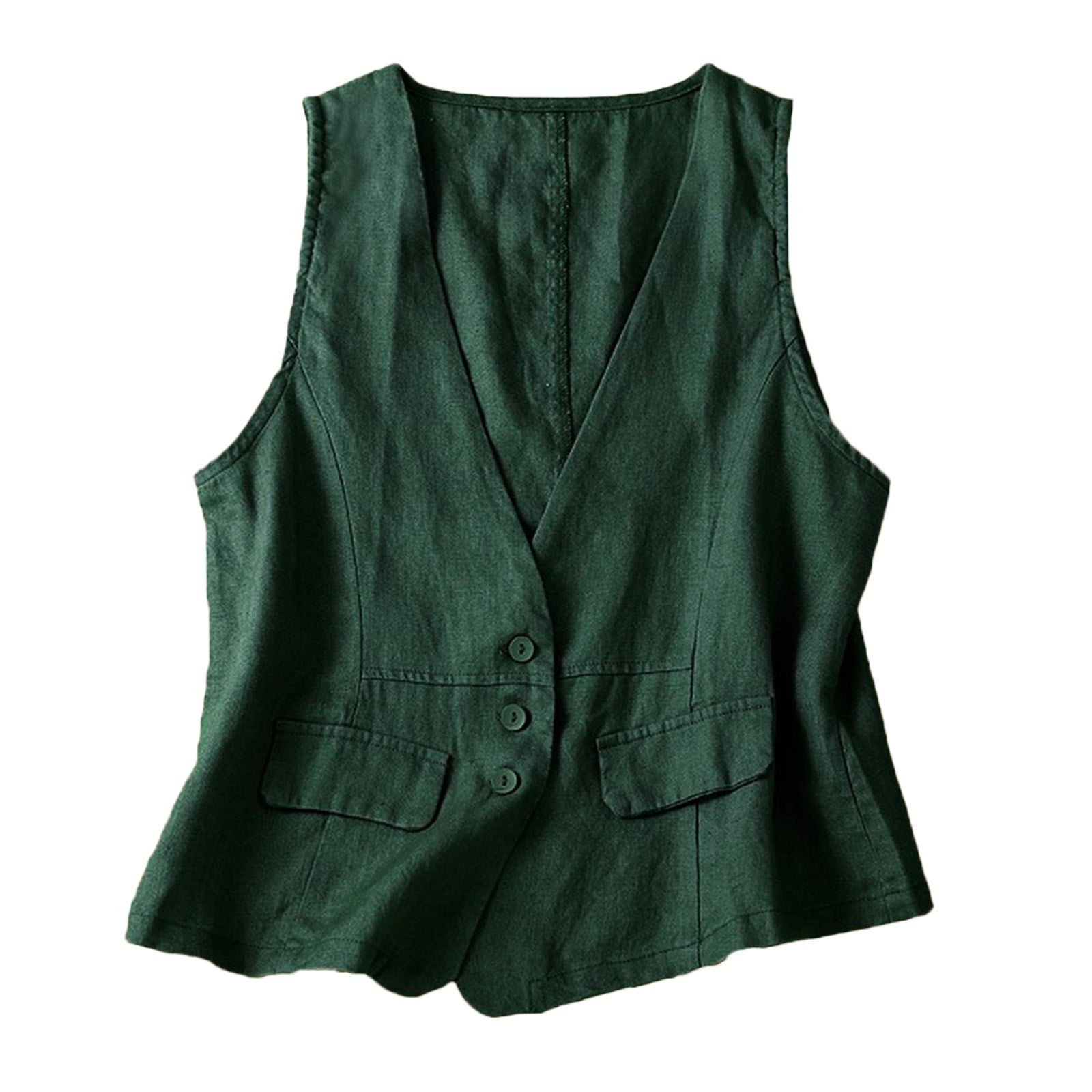 Chaquetas De Mujer Elegantes Womens Vest Casual Sleeveless Cardigans Jacket Loose and Thin V Neck Casual Vest Top (Green,L)