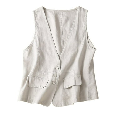 CILENON Chaquetas De Mujer Elegantes Womens Vest Casual Sleeveless Cardigans Jacket Loose and Thin V Neck Casual Vest Top (White,L)