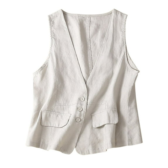 CILENON Chaquetas De Mujer Elegantes Womens Vest Casual Sleeveless Cardigans Jacket Loose and Thin V Neck Casual Vest Top (White,XXL)