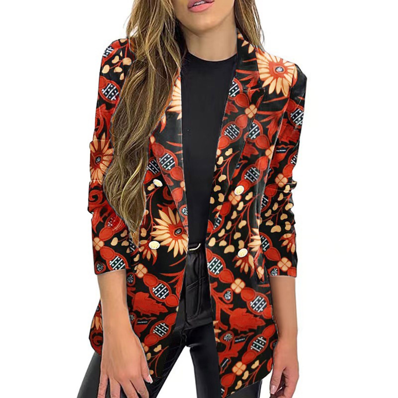 Fashion turndown collar printed long sleeve coat hotsell