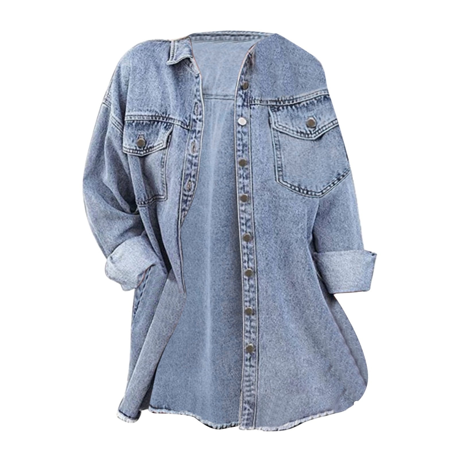 Chaquetas De Mujer Women's Oversized Loose Boyfriend Denim Jacket Hooded Jean Jacket Loose Pocket Denim Jacket (Light Blue,S)