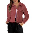 thumbnail image 1 of CILENON Chaquetas De Mujer Women's Solid Short Corduroy Single Breasted Lapel Baggy Long Sleeved Double Pocket Coat (Red,L), 1 of 4