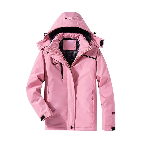 CILENON Christmas Women Womens Rain Jackets With Hood Waterproof Casual Fleece Lined Lightweight Coat Plus Size Outdoor Trench Coat for Rainy Days Fall Outfits(Pink,M)