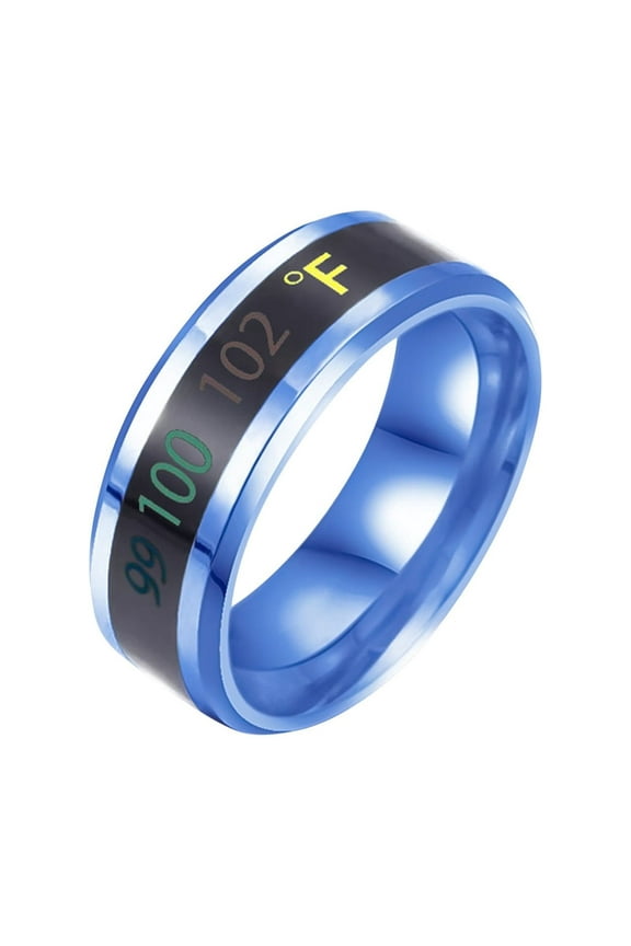 Chunky Gold Rings Titanium Steel Temperature Ring Body Temperature Smart Temperature Change Color Titanium Steel Display Ring Ring for Women Rose Gold Ring (Blue,7)
