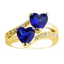 CILENON Chunky Gold Rings Women's Unique Double Heart Rainbow Eternal Engagement Ring Girls Ring Ring for Women Rose Gold Ring Gold Wedding Bands for Women(blue,9)