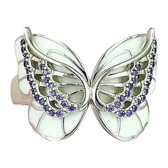 CILENON Chunky Rings Women's Butterfly Ring Engagement Rings Statement Rings for All Women Holiday Gifts Wedding Rings Womens Jewelry Womens Wedding Bands(White,8)