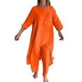 thumbnail image 1 of CILENON 2 Piece Sets for Women Solid Color Cotton Linen Pant Sets Casual Long Sleeve Button T Shirt Loose Wide Leg Pants Set Fall Outfits (Orange,XXXL), 1 of 5