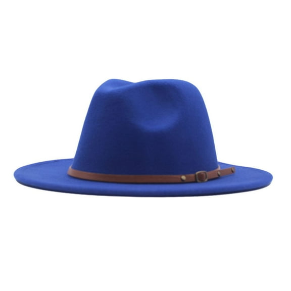 CILENON Clearance Big Wide Brim Fedora Hat for Women Fedora Wool Belt Classic Hat Buckle Hat Floppy Wide Caps Large Felt Panama Rancher Hat (Blue,One Size)