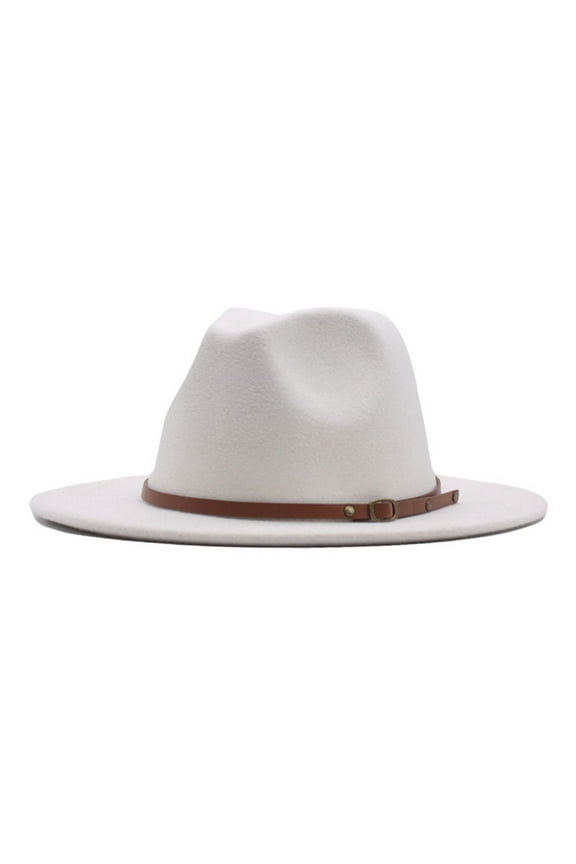 Clearance Big Wide Brim Fedora Hat for Women Fedora Wool Belt Classic Hat Buckle Hat Floppy Wide Caps Large Felt Panama Rancher Hat (White,One Size)