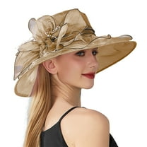 CILENON Clearance Fascinators Wedding Hat Women's Organza Church Kentucky Derby Fascinator Bridal Tea Party Wedding Hat Elegant Organza Tea Party Hat (Khaki,One Size)