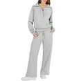 thumbnail image 1 of CILENON Comfy Sets for Women Clothing Women Two Piece Outfits Sweatsuit Set Quarter Zip Sweatshirt Wide Leg Sweatpant Fall Set Tracksuit Womens Travel Outfit Active Wear Sets for Women (Gray,M), 1 of 5