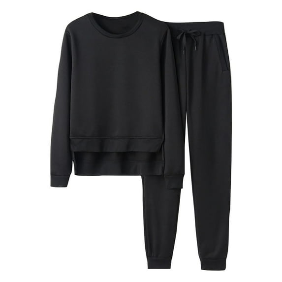 CILENON Conjunto Deportivo Para Mujer Women Casual Sport Sweatshirt Trousers Set Two-Piece Suit Crop Tops + Pants Sweatsuits Women 2 Piece Outfit Track Suits for Women Set (Black,XL)