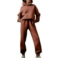 thumbnail image 1 of CILENON Conjunto Deportivo Para Mujer Women Solid Solor Casual Fashion Long Pants With Thick Long Sleeve Hoodie Suit Sweatsuits Women 2 Piece Outfit Track Suits for Women Set (Brown,XXL), 1 of 6