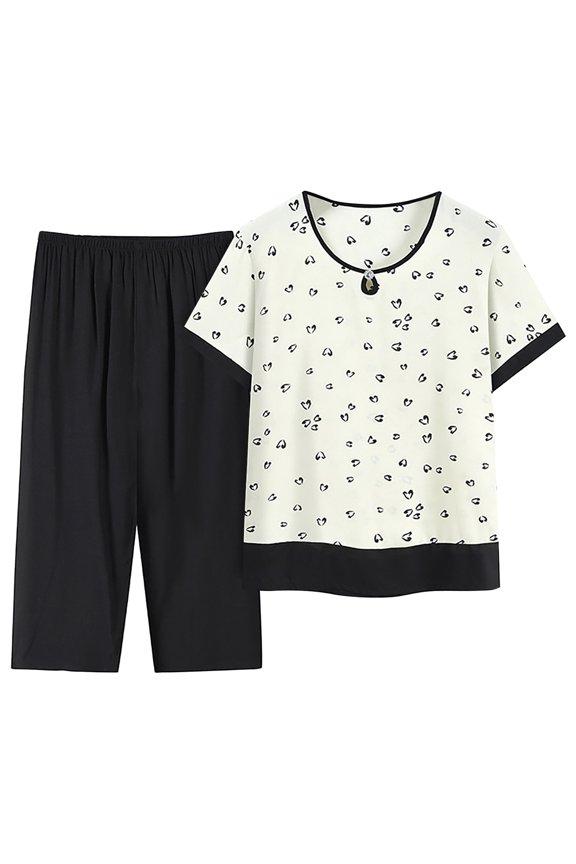Conjuntos Deportivos Para Mujer Women Summer Printed Color Block Loose Fit Short Sleeve Top Long Pants Set Plus Size 2 Piece Sets Exercise Clothes for Women (White,XXXL)