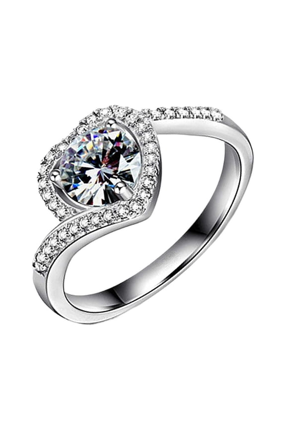 Costume Jewelry for Women Heart Shaped Diamond Ring for Women Fashion Jewelry Popular Accessories Love Ring Stackable Rings Sterling Silver Rings(Silver,7)