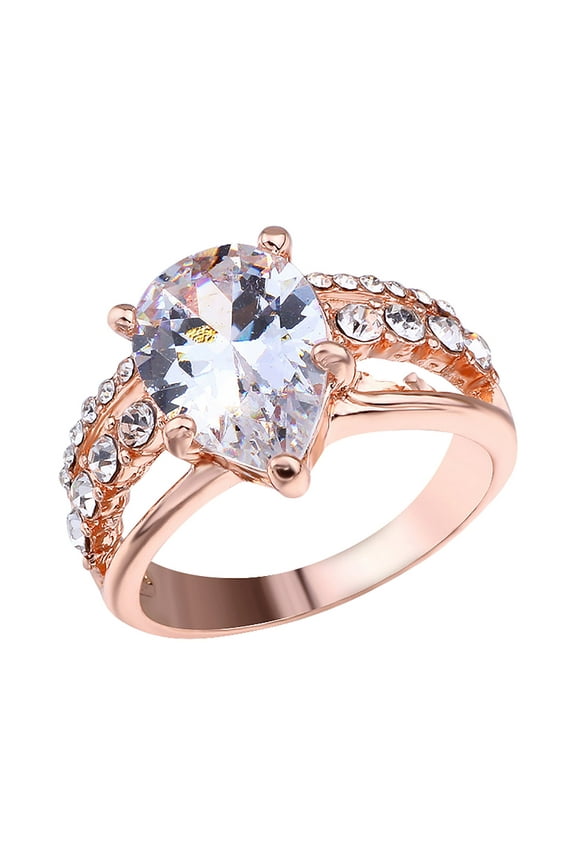 Costume Jewelry for Women Women Diamond Oval Super Sparkling Zirconia Ring Ladies Jewelry Engaged Ring Love Ring Stackable Rings Sterling Silver Rings(Rose Gold,11)