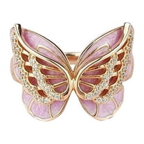CILENON Costume Jewelry for Women Women's Butterfly Ring Engagement Rings Statement Rings for All Women Holiday Gifts Love Ring Stackable Rings Sterling Silver Rings(Pink,10)