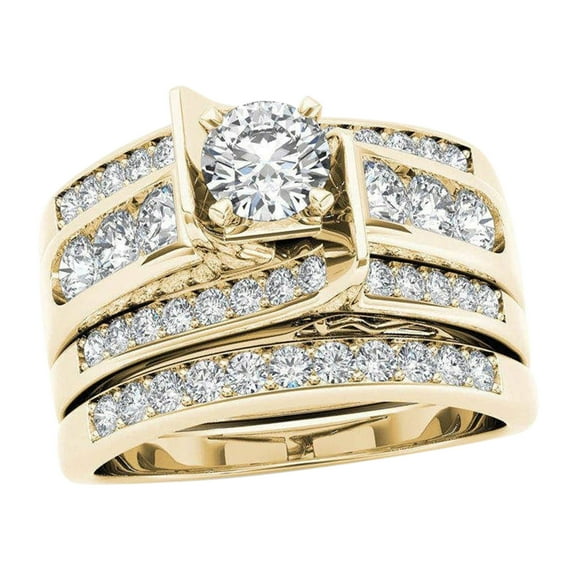 CILENON Couple Rings Gold-Plated Inlaid Zircon Ring Classic Jewelry (A,10)