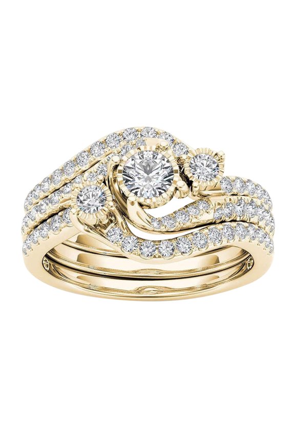 Couple Rings Gold-Plated Inlaid Zircon Ring Classic Jewelry (C,8)