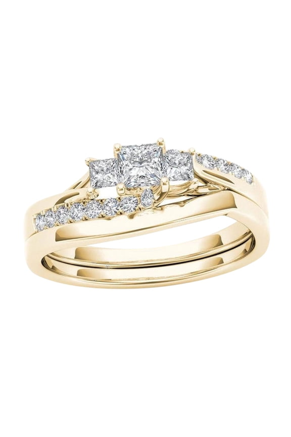 Couple Rings Gold-Plated Inlaid Zircon Ring Classic Jewelry (D,7)