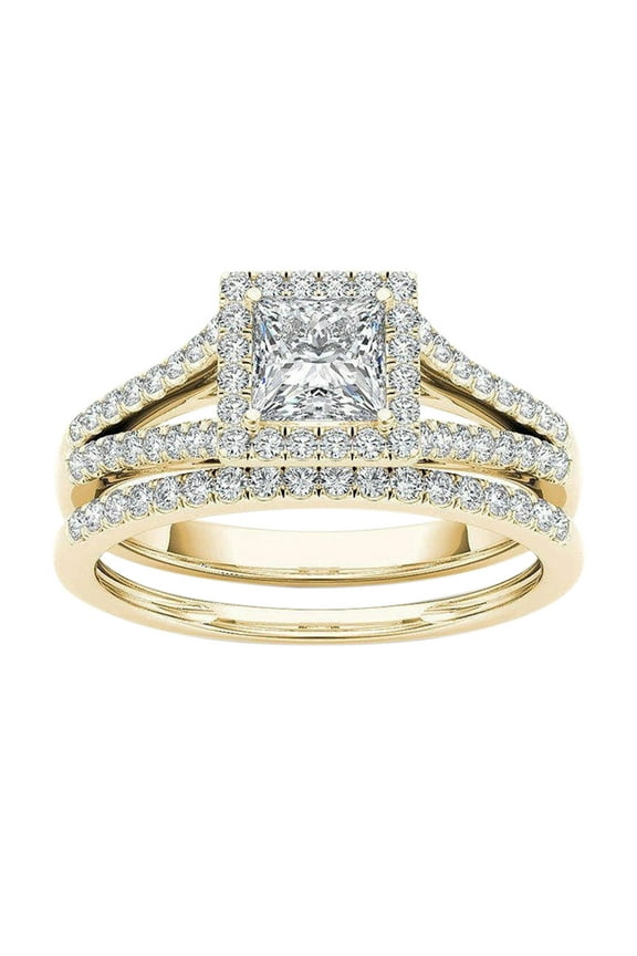 Couple Rings Gold-Plated Inlaid Zircon Ring Classic Jewelry (Gold,5)