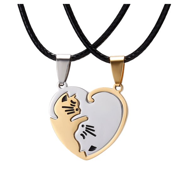 CILENON Couples Jewelry Couple Necklace Stainless Steel Animal Cat Pendant Necklace (Gold,One Size)