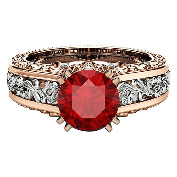 CILENON Crystal Rings Ladies Ring Alloy Plated 14K Rose Gold Color Separation Ring Jewelry Gift Diamond Band Rings for Women Engagement Rings Gold Band Ring Woman(Red,5)
