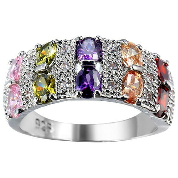 CILENON Crystal Rings Silver Women Fashion Trend Single Full Diamond Zircon Ring Ladies Jewelry Diamond Rings for Women Size 6 10 Diamond Band Rings for Women Engagement Rings (Multi-color,6)