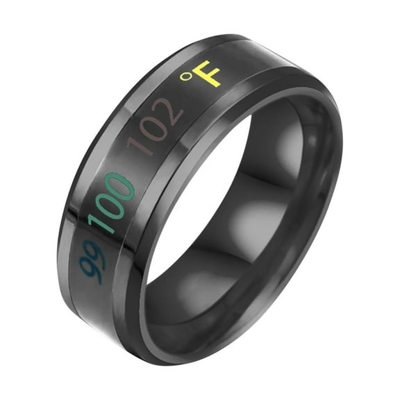 CILENON Cubic Zirconia Ring Titanium Steel Temperature Ring Body Temperature Smart Temperature Change Color Titanium Steel Display Ring Womens Rings Silver Rings for Women Gold Jewelry(Black,10)