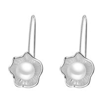 CILENON Dangle Flower Stud Earrings Small Fresh Flower Pearl Retro Art Earrings Earrings (Silver,One Size)
