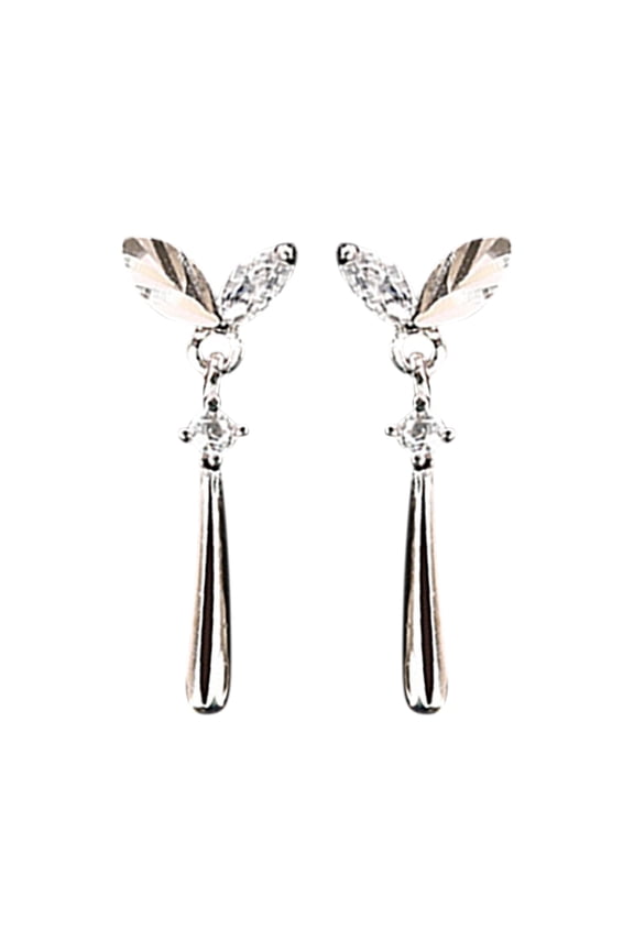 Dangle Silver Needle Leaf Earrings Diamond Leaf Earrings Ladies Earrings (Black,One Size)