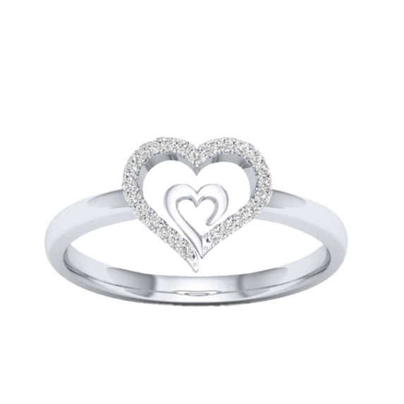 CILENON Diamond Band Rings for Women Heart-To-Heart Ladies Diamond Engagement Ring Creative Jewelry Love Gif Engagement Rings Gold Band Ring Woman Gold Engagement Rings for Women(Silver,6)