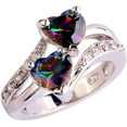 thumbnail image 1 of CILENON Diamond Band Rings for Women Women's Unique Double Heart Rainbow Eternal Engagement Ring Girls Ring Engagement Rings Gold Band Ring Woman Gold Engagement Rings for Women(Multi-color,8), 1 of 1