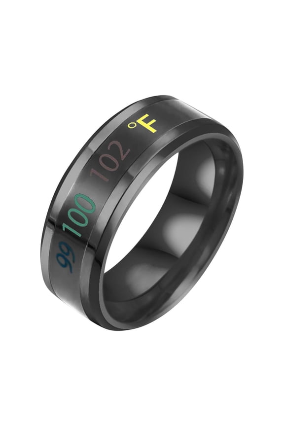 Diamond Ring Titanium Steel Temperature Ring Body Temperature Smart Temperature Change Color Titanium Steel Display Ring Jewelry for Women Engagement Ring Gold Plated Rings(Black,7)