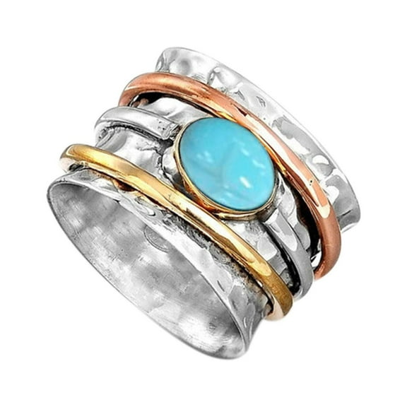 CILENON Diamond Rings Vintage Glass Plated Tricolor Mens And Womens Rings Wedding Gemstone Rings Crystal Rings Diamond Band Rings for Women Engagement Rings(Silver,9)