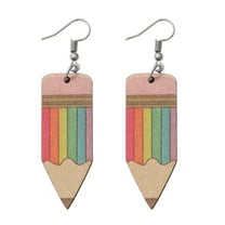CILENON Earrings Rainbow Pencil Wooden Earrings Student Teacher Earrings Cute Earrings (Orange,One Size)