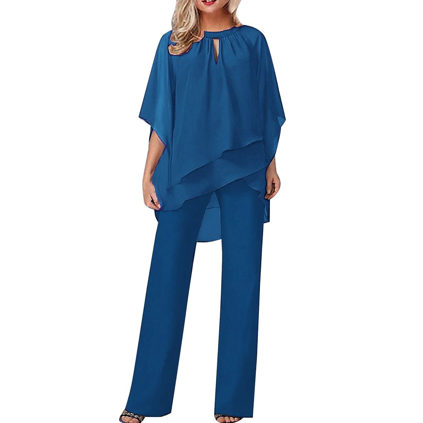 Elegant Ruffle Hem Blouse & Pants Set